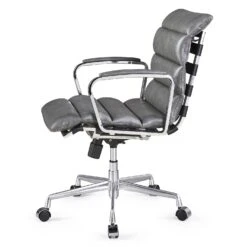 Kingston Vintage Effect Faux Leather Office Chair With Chrome Frame And Aluminium Base Grey -Daals Store LKS 012 GREYPU WB3