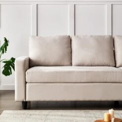 Campbell 3 Seater Sofa With Reversible Chaise In Beige Woven Fabric -Daals Store LVSF 01 BEIGEFAB scene4