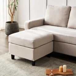 Campbell 3 Seater Sofa With Reversible Chaise In Beige Woven Fabric -Daals Store LVSF 01 BEIGEFAB scene5