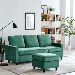 Campbell 3 Seater Sofa With Reversible Chaise In Green Velvet -Daals Store LVSF 01 GREENVEL scene2