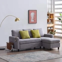 Campbell 3 Seater Sofa With Reversible Chaise In Light Grey