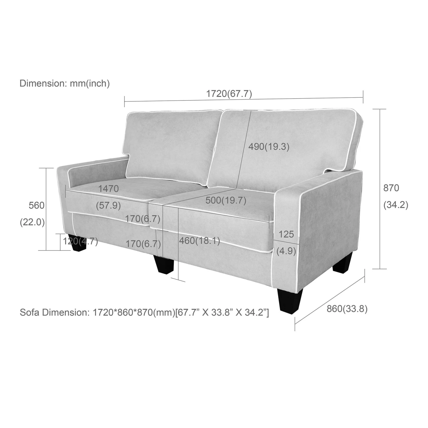 Sherbrook Large 2-Seater Mint Brushed Fabric Sofa With Contrasting Piping 5 Sherbrook Large 2-Seater Mint Brushed Fabric Sofa With Contrasting Piping - Image 5