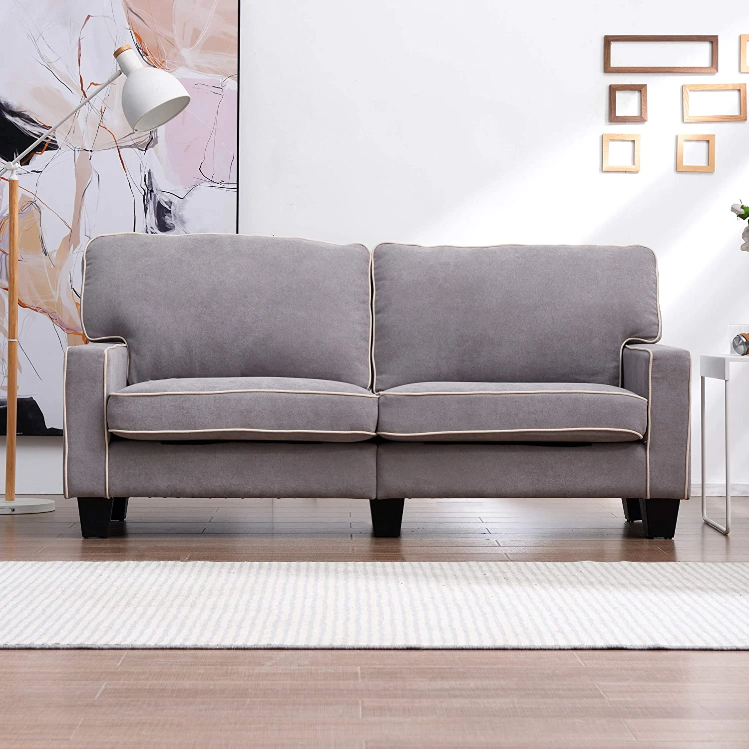 Sherbrook 3 Seater Fabric Sofa With Contrasting Trim In Light Grey Fabric 2 Sherbrook 3 Seater Fabric Sofa With Contrasting Trim In Light Grey Fabric - Image 2