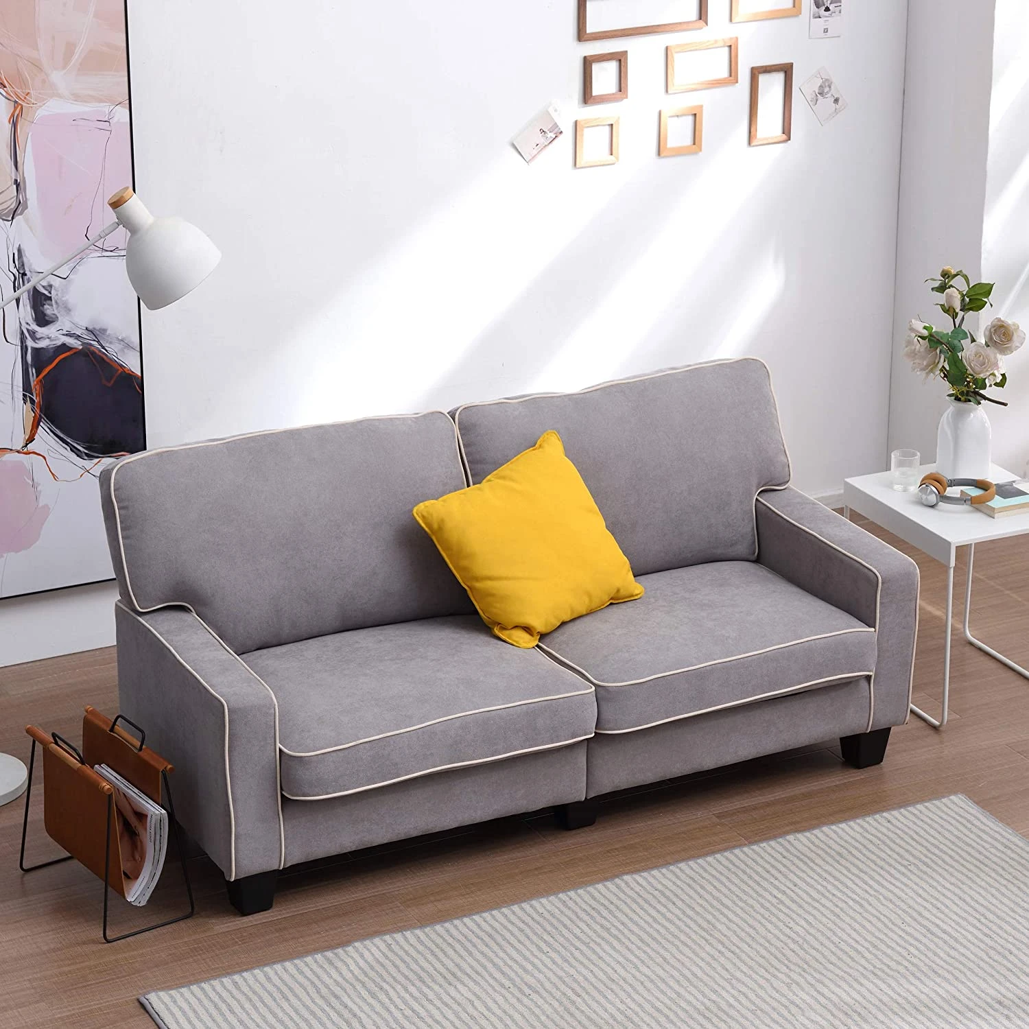 Sherbrook 3 Seater Fabric Sofa With Contrasting Trim In Light Grey Fabric 4 Sherbrook 3 Seater Fabric Sofa With Contrasting Trim In Light Grey Fabric - Image 4