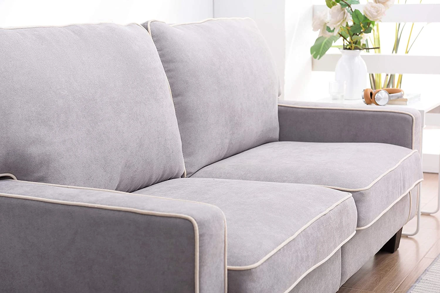 Sherbrook 3 Seater Fabric Sofa With Contrasting Trim In Light Grey Fabric 5 Sherbrook 3 Seater Fabric Sofa With Contrasting Trim In Light Grey Fabric - Image 5