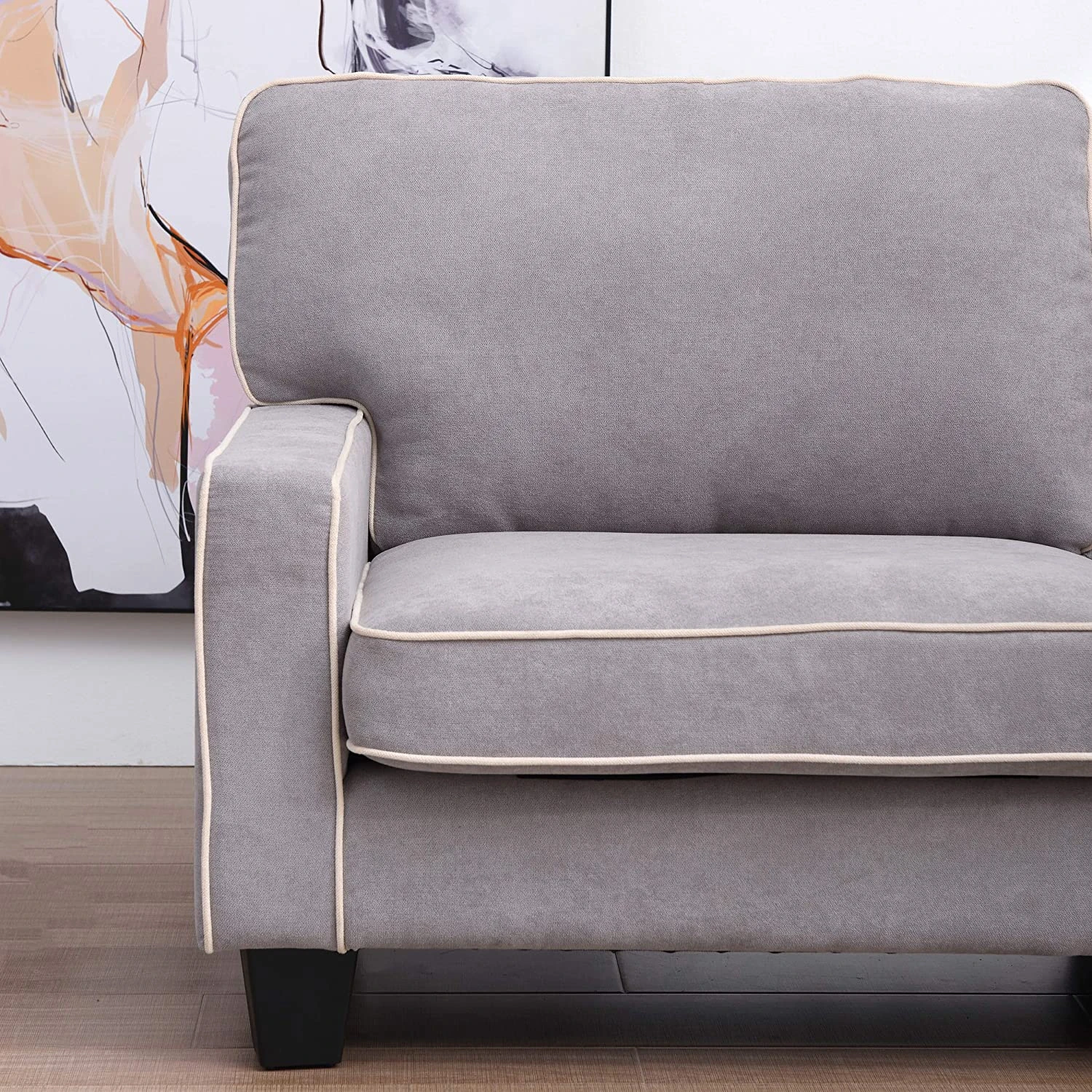 Sherbrook 3 Seater Fabric Sofa With Contrasting Trim In Light Grey Fabric 6 Sherbrook 3 Seater Fabric Sofa With Contrasting Trim In Light Grey Fabric - Image 6