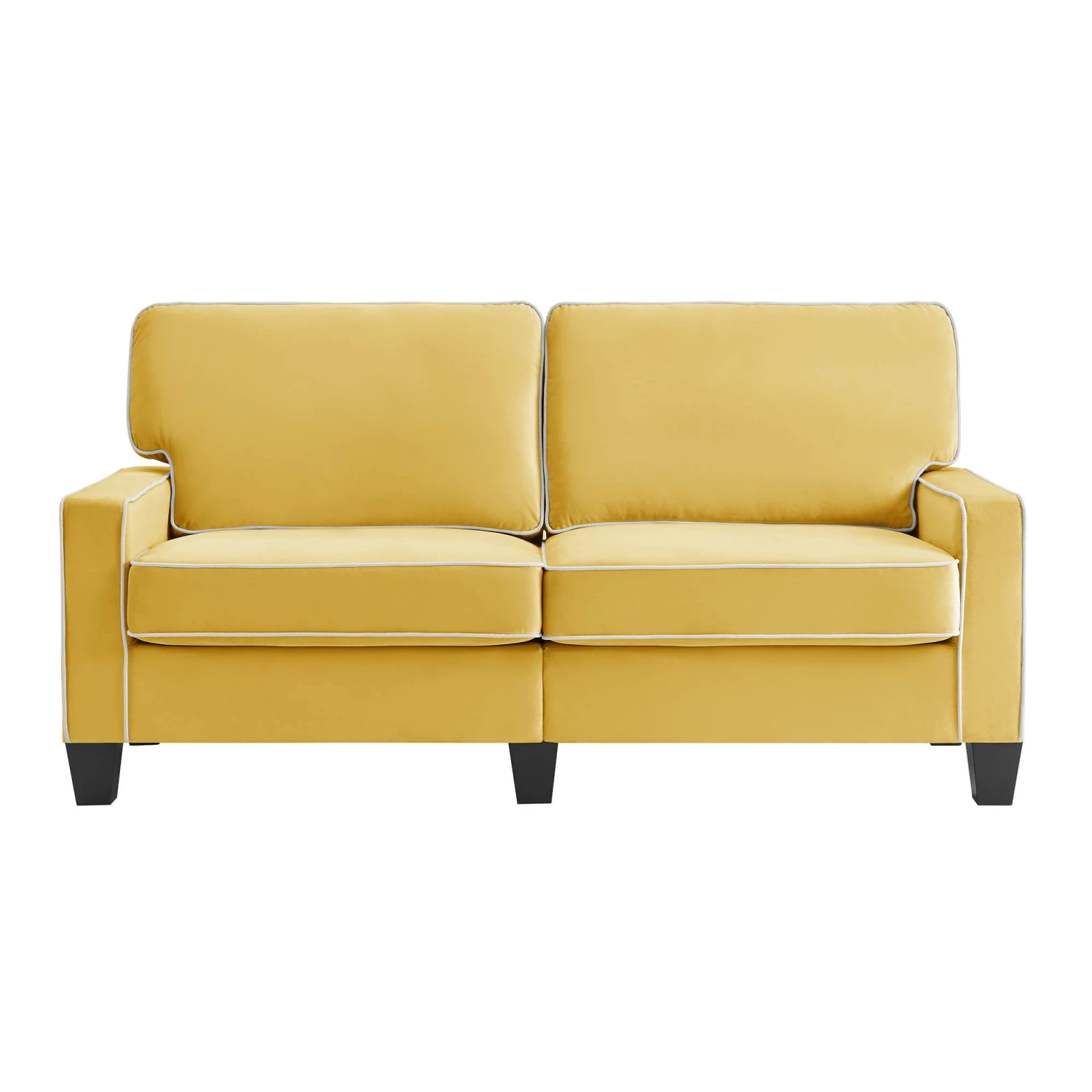 Sherbrook Large 2-Seater Mustard Yellow Velvet Sofa With Contrasting Piping 3 Sherbrook Large 2-Seater Mustard Yellow Velvet Sofa With Contrasting Piping - Image 3