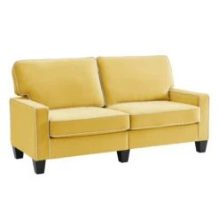 Sherbrook Large 2-Seater Mustard Yellow Velvet Sofa With Contrasting Piping 11 Sherbrook Large 2-Seater Mustard Yellow Velvet Sofa With Contrasting Piping -Daals Store LVSF 02 MUSTARD 3ST WB2