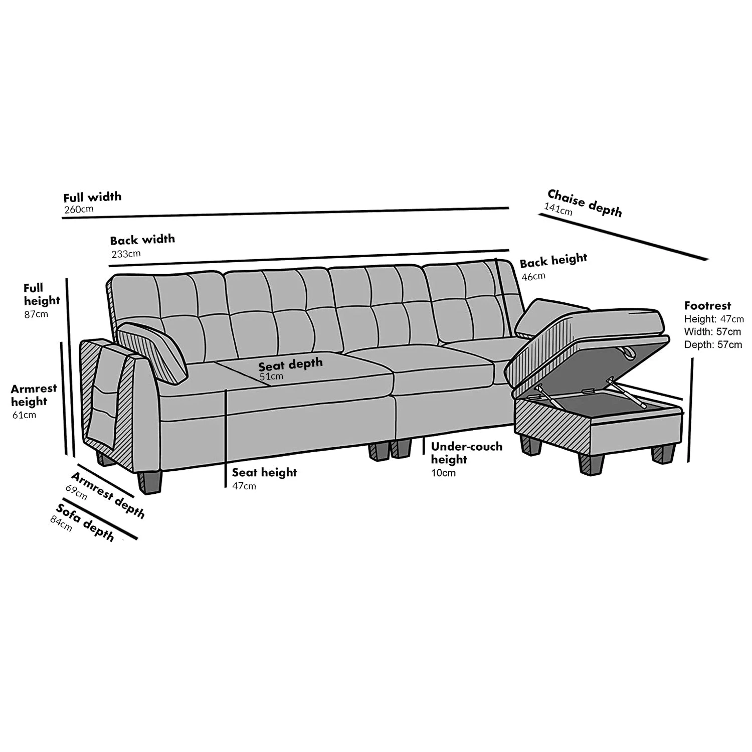Brunswick Large 4-Seater Storage Chaise Sofa In Light Grey 7 Brunswick Large 4-Seater Storage Chaise Sofa In Light Grey - Image 7