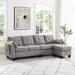Brunswick Large 4-Seater Storage Chaise Sofa In Light Grey