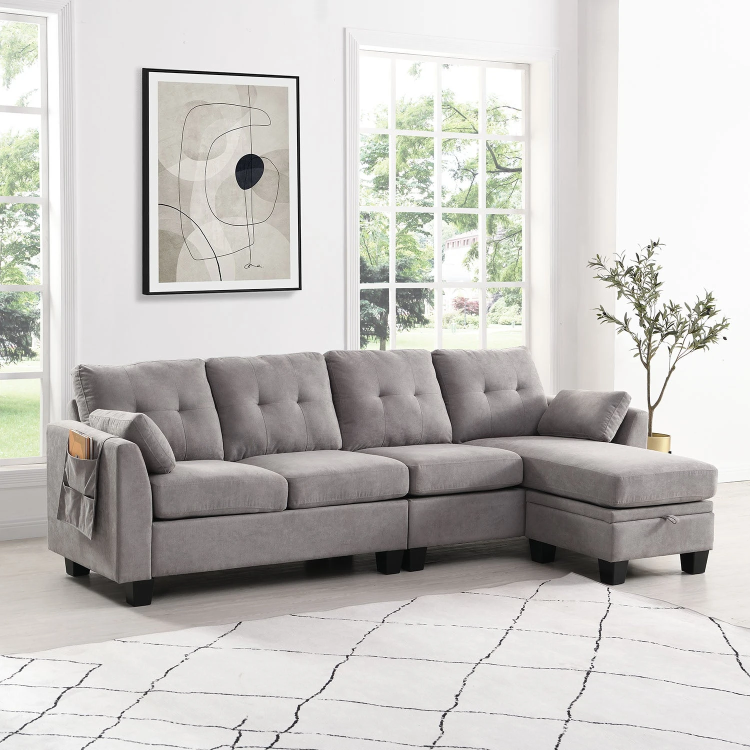 Brunswick Large 4-Seater Storage Chaise Sofa In Light Grey 1 Brunswick Large 4-Seater Storage Chaise Sofa In Light Grey