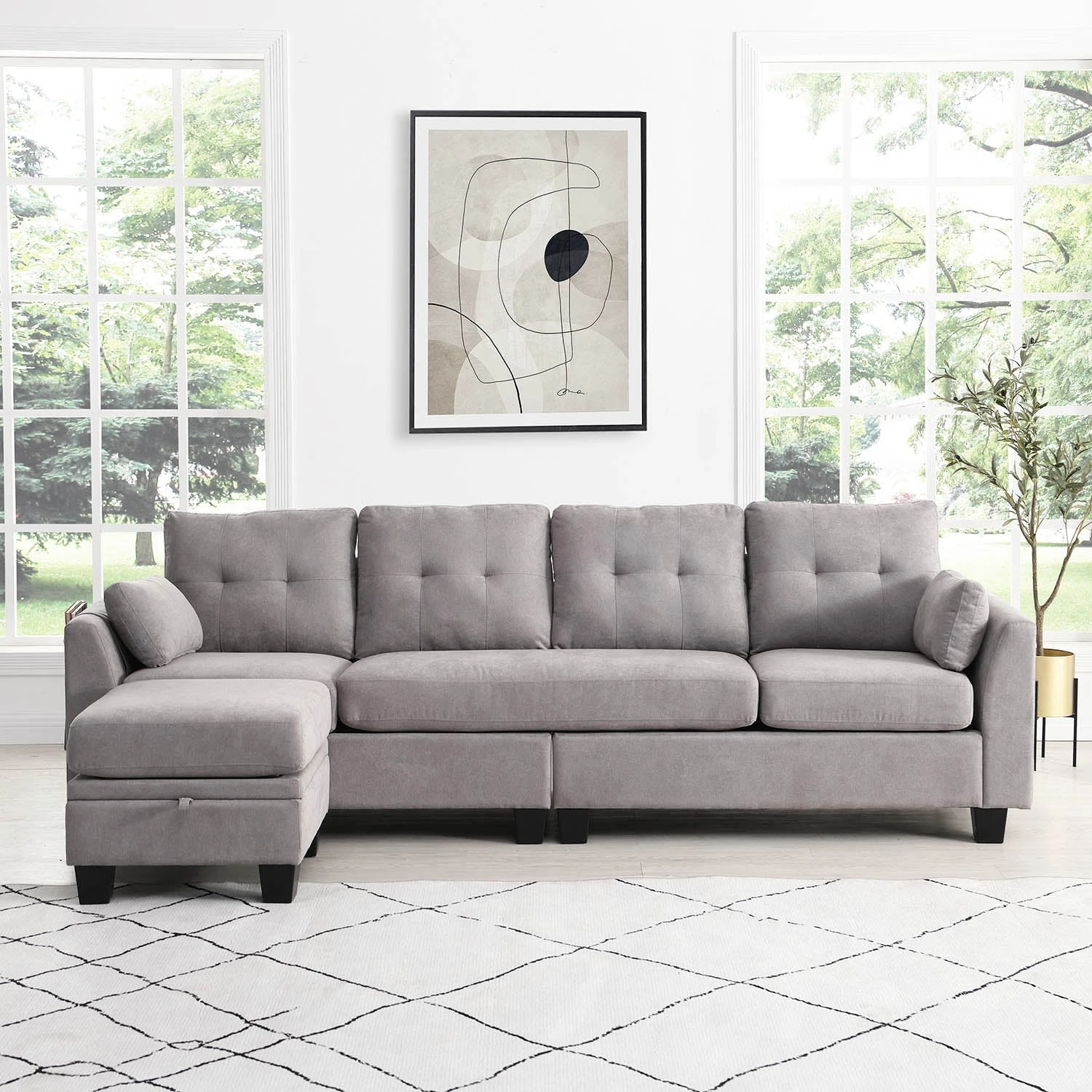 Brunswick Large 4-Seater Storage Chaise Sofa In Light Grey 2 Brunswick Large 4-Seater Storage Chaise Sofa In Light Grey - Image 2