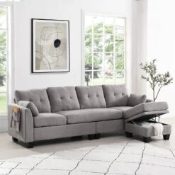 Brunswick Large 4-Seater Storage Chaise Sofa In Light Grey 15 Brunswick Large 4-Seater Storage Chaise Sofa In Light Grey -Daals Store LVSF 03 LIGHTGREY scene2