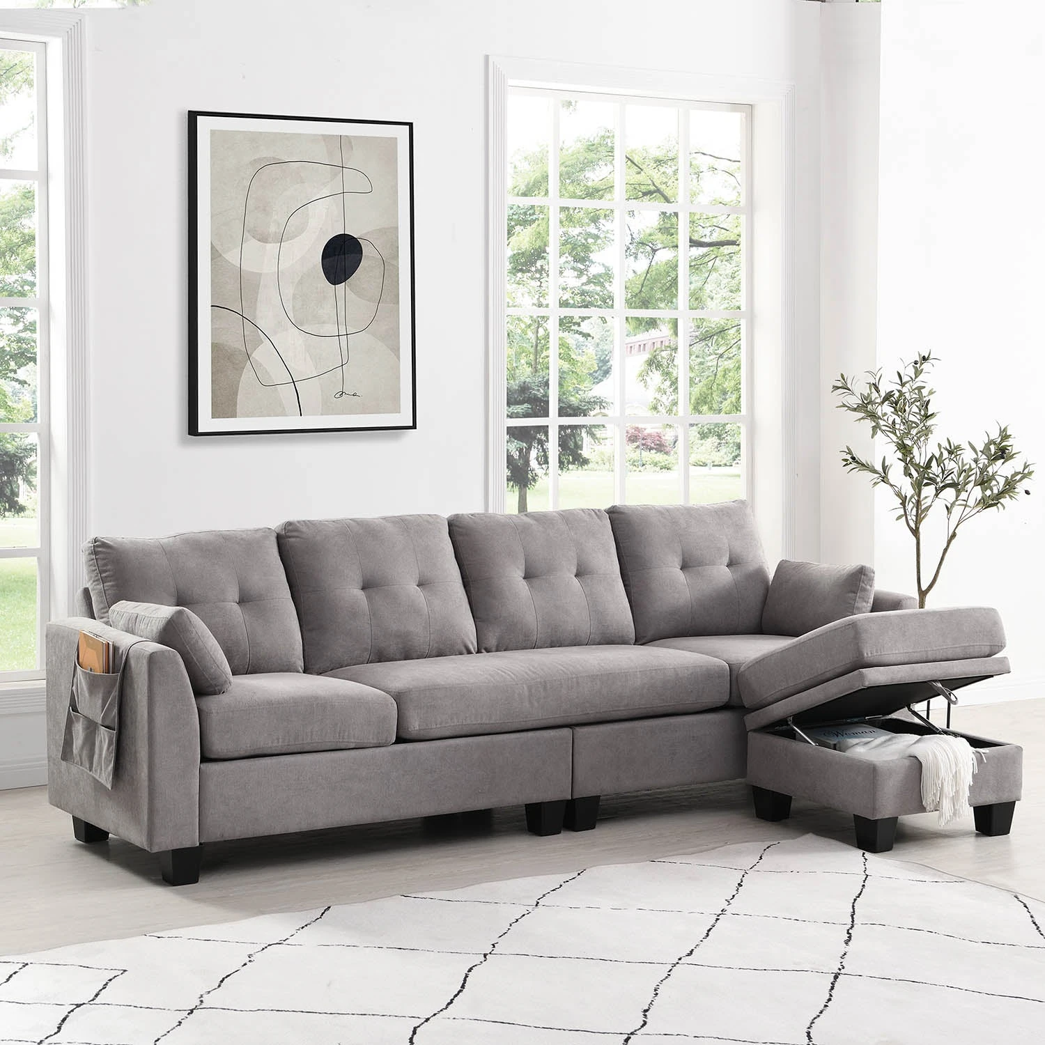 Brunswick Large 4-Seater Storage Chaise Sofa In Light Grey 3 Brunswick Large 4-Seater Storage Chaise Sofa In Light Grey - Image 3