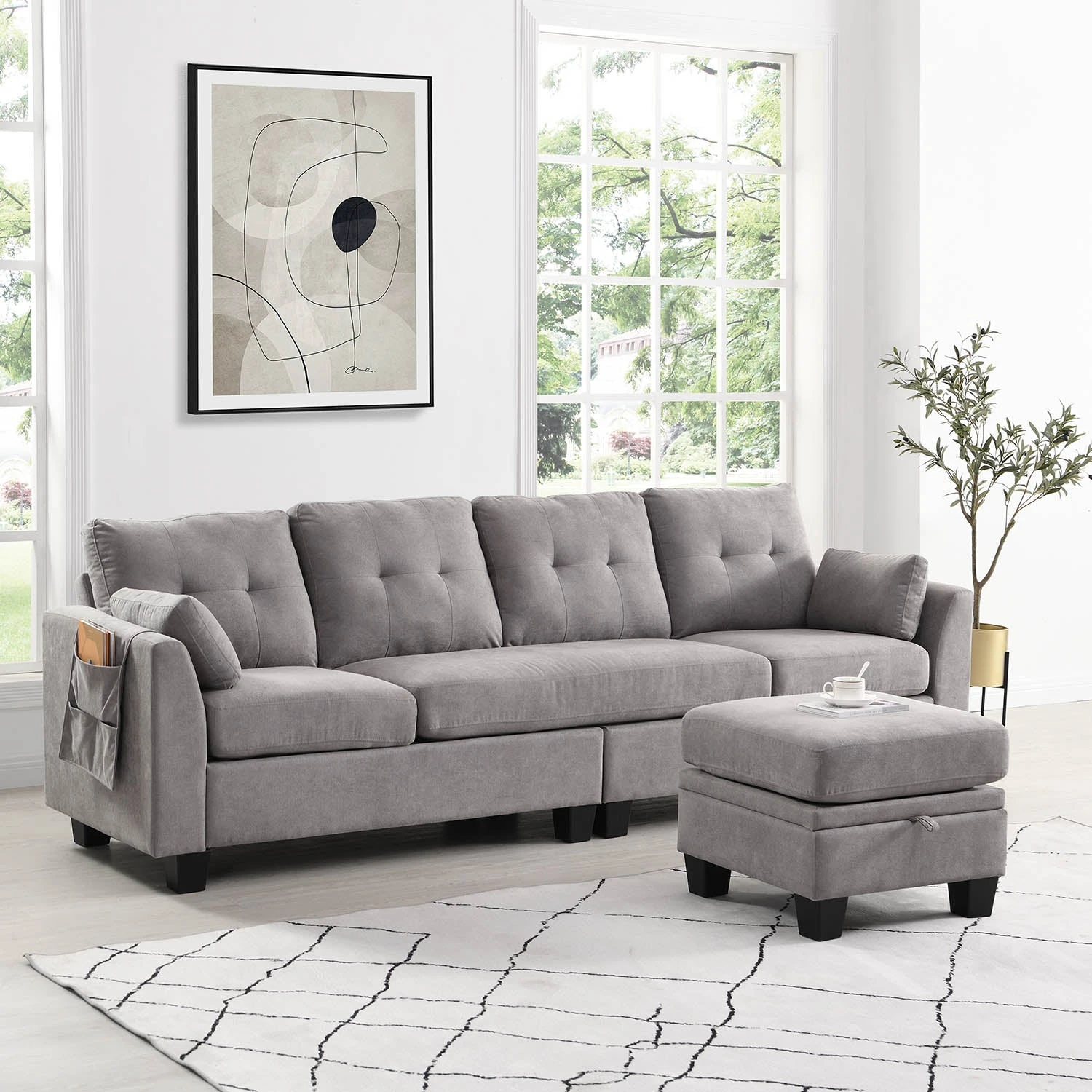 Brunswick Large 4-Seater Storage Chaise Sofa In Light Grey 4 Brunswick Large 4-Seater Storage Chaise Sofa In Light Grey - Image 4