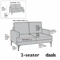 Haven Grey Fabric 2-Seater Sofa -Daals Store LVSF 169 2ST CHART
