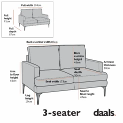 Haven Grey Fabric 3-Seater Sofa -Daals Store LVSF 169 3ST CHART