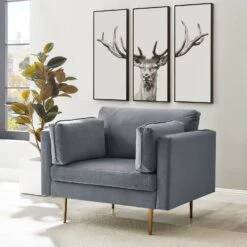 Pelham Grey Velvet Fabric Armchair
