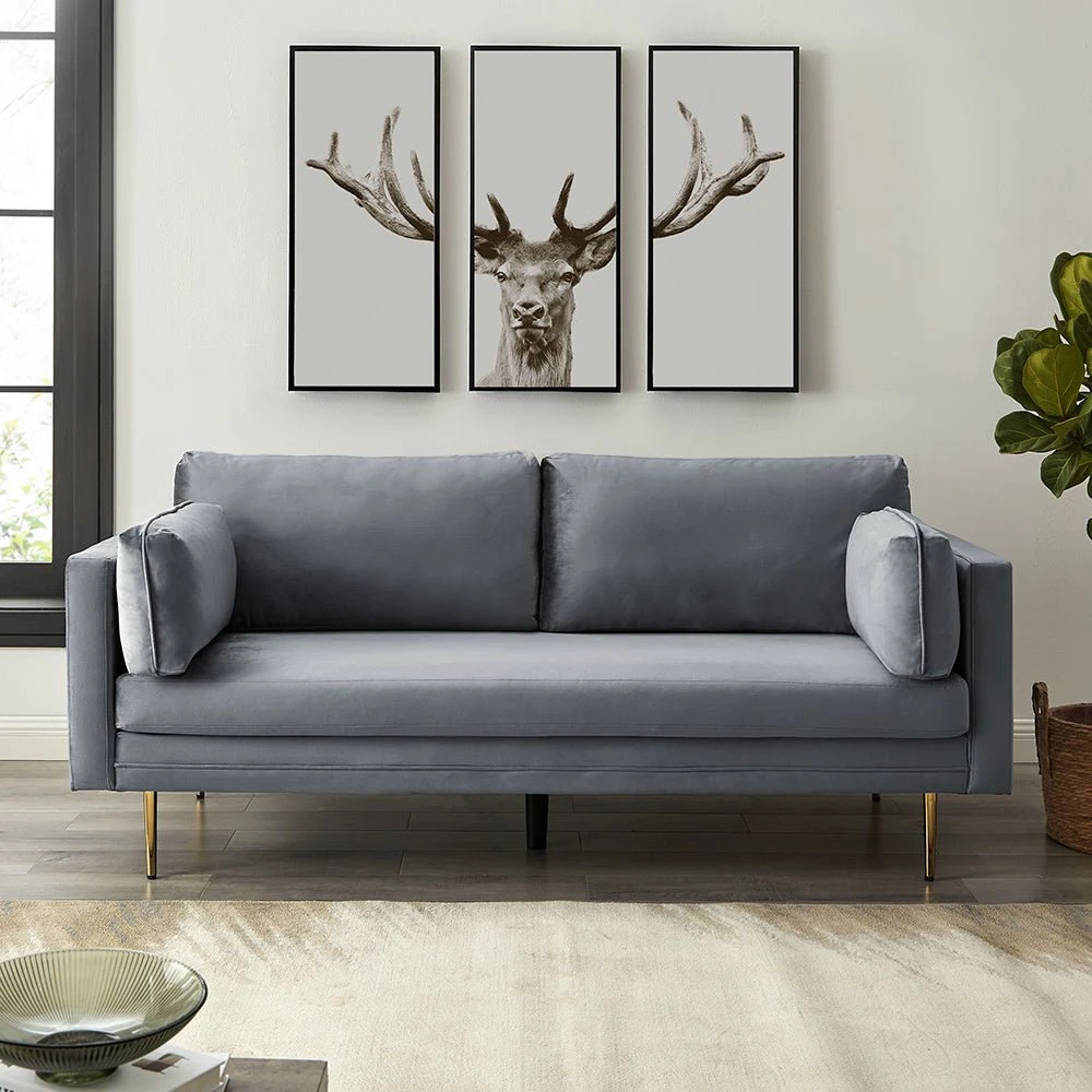 Pelham Grey Velvet Fabric Sofa 1 Pelham Grey Velvet Fabric Sofa