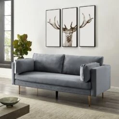 Pelham Grey Velvet Fabric Sofa 17 Pelham Grey Velvet Fabric Sofa -Daals Store LVSF 386 GREYVEL 3ST scene1