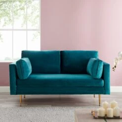 Pelham Teal Blue Velvet Fabric Sofa -Daals Store LVSF 386 TEALVEL 2ST main