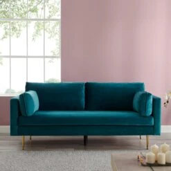 Pelham Teal Blue Velvet Fabric Sofa