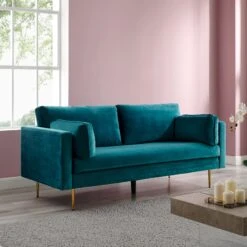 Pelham Teal Blue Velvet Fabric Sofa -Daals Store LVSF 386 TEALVEL 3ST scene1