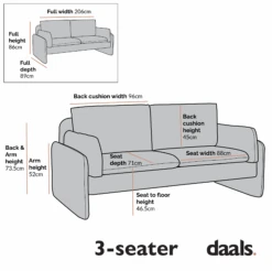 Clapham 3-Seater Grey Velvet Fabric Sofa 14 Clapham 3-Seater Grey Velvet Fabric Sofa -Daals Store LVSF 89 3ST CHART 1