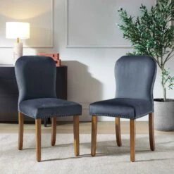 Stanway Set Of 2 Grey Velvet Dining Chairs