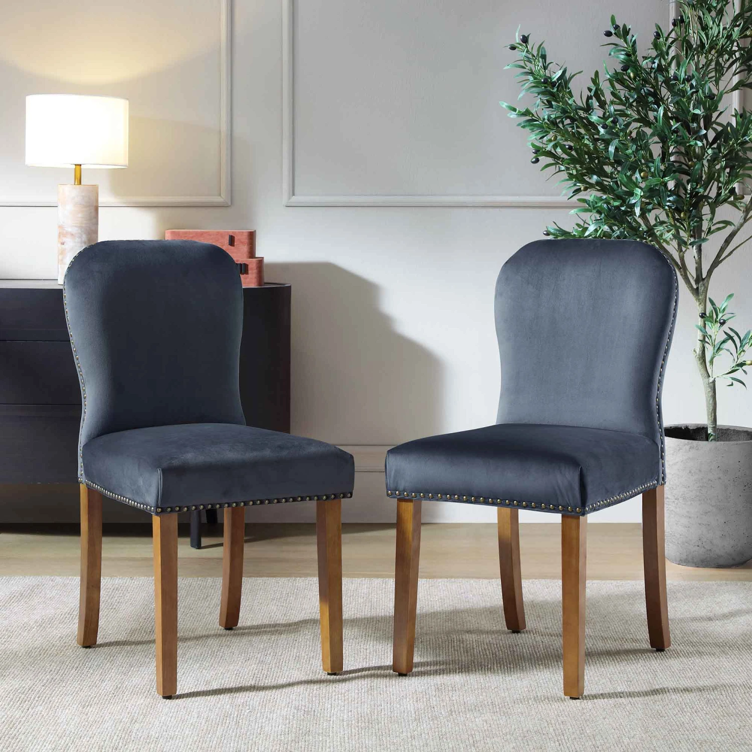 Stanway Set Of 2 Grey Velvet Dining Chairs 1 Stanway Set Of 2 Grey Velvet Dining Chairs