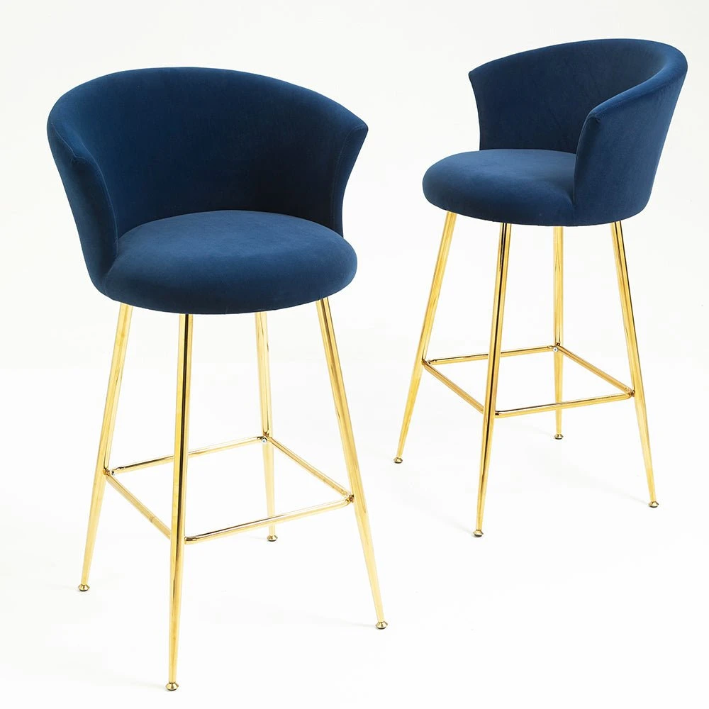 Kylie Set Of 2 Blue Velvet Bar Stools 2 Kylie Set Of 2 Blue Velvet Bar Stools - Image 2