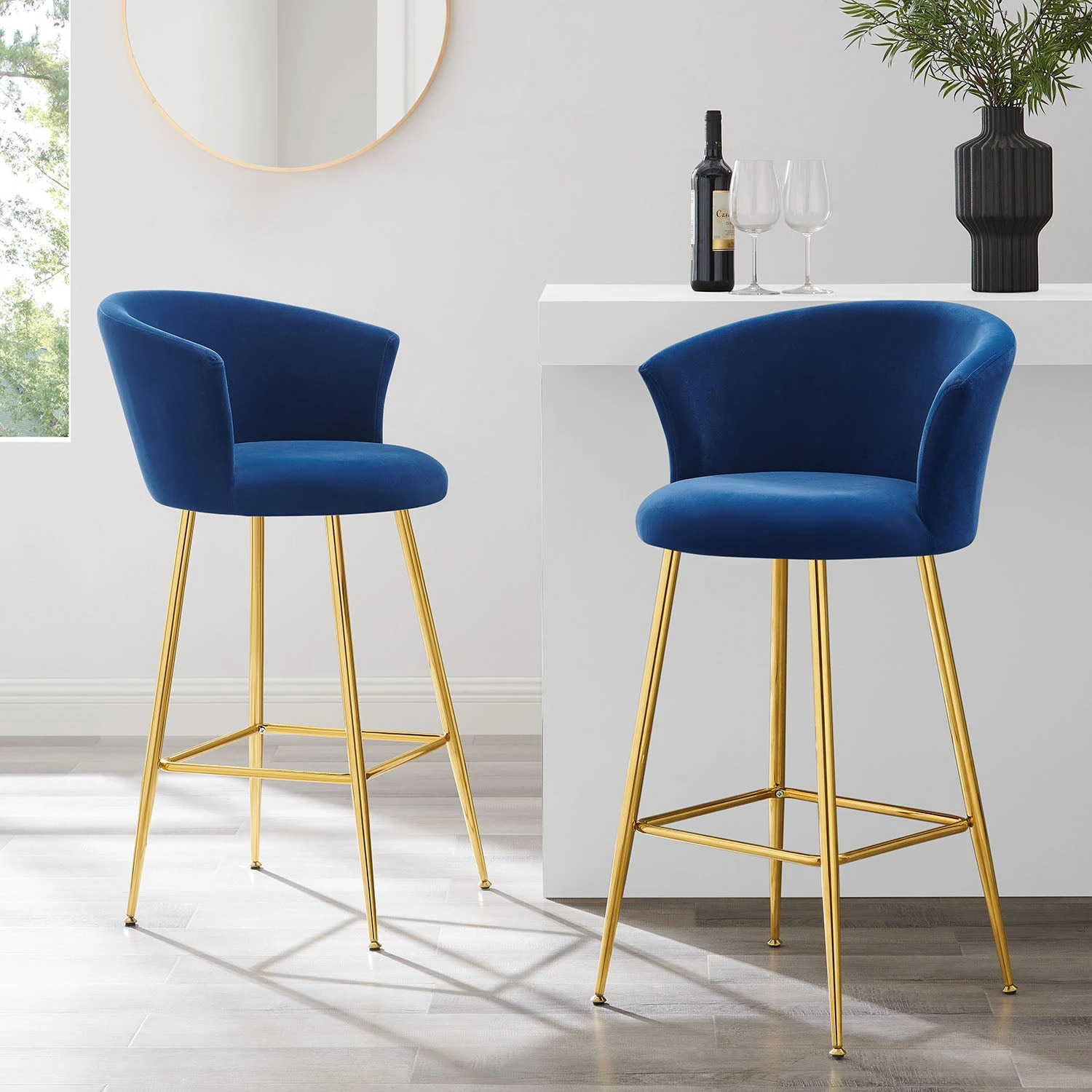Kylie Set Of 2 Blue Velvet Bar Stools 1 Kylie Set Of 2 Blue Velvet Bar Stools