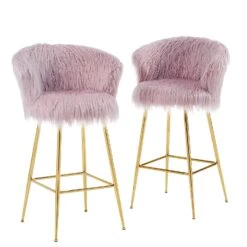 Kylie Set Of 2 Pink Plush Shaggy Faux Fur Bar Stools 14 Kylie Set Of 2 Pink Plush Shaggy Faux Fur Bar Stools -Daals Store MB222PINKPLUSH P WB1