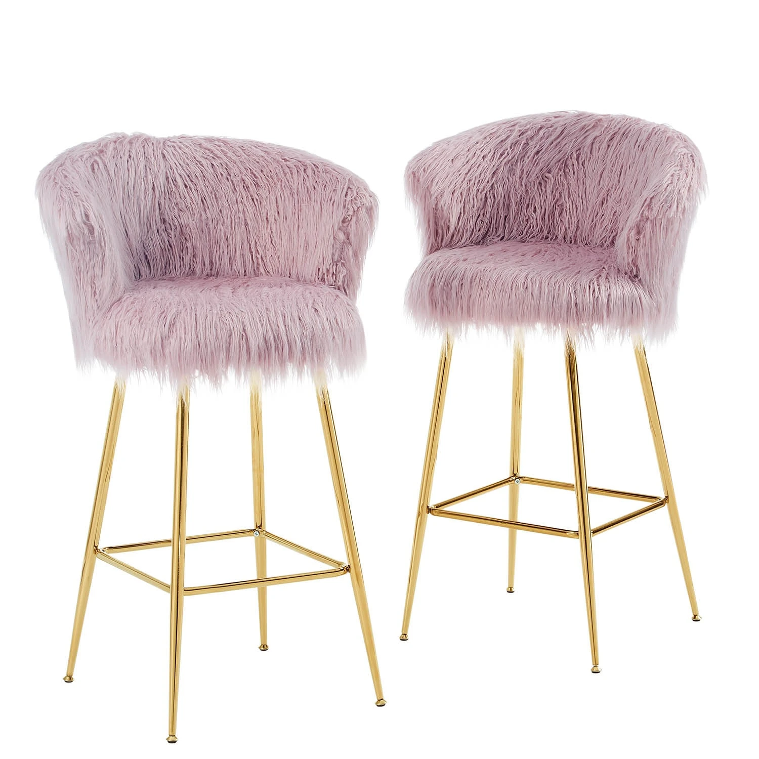 Kylie Set Of 2 Pink Plush Shaggy Faux Fur Bar Stools 6 Kylie Set Of 2 Pink Plush Shaggy Faux Fur Bar Stools - Image 6
