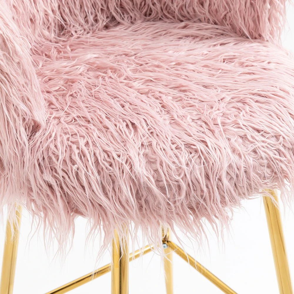 Kylie Set Of 2 Pink Plush Shaggy Faux Fur Bar Stools 2 Kylie Set Of 2 Pink Plush Shaggy Faux Fur Bar Stools - Image 2