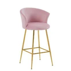 Kylie Set Of 2 Pink Velvet Bar Stools 14 Kylie Set Of 2 Pink Velvet Bar Stools -Daals Store MB222PINKVEL P WB3