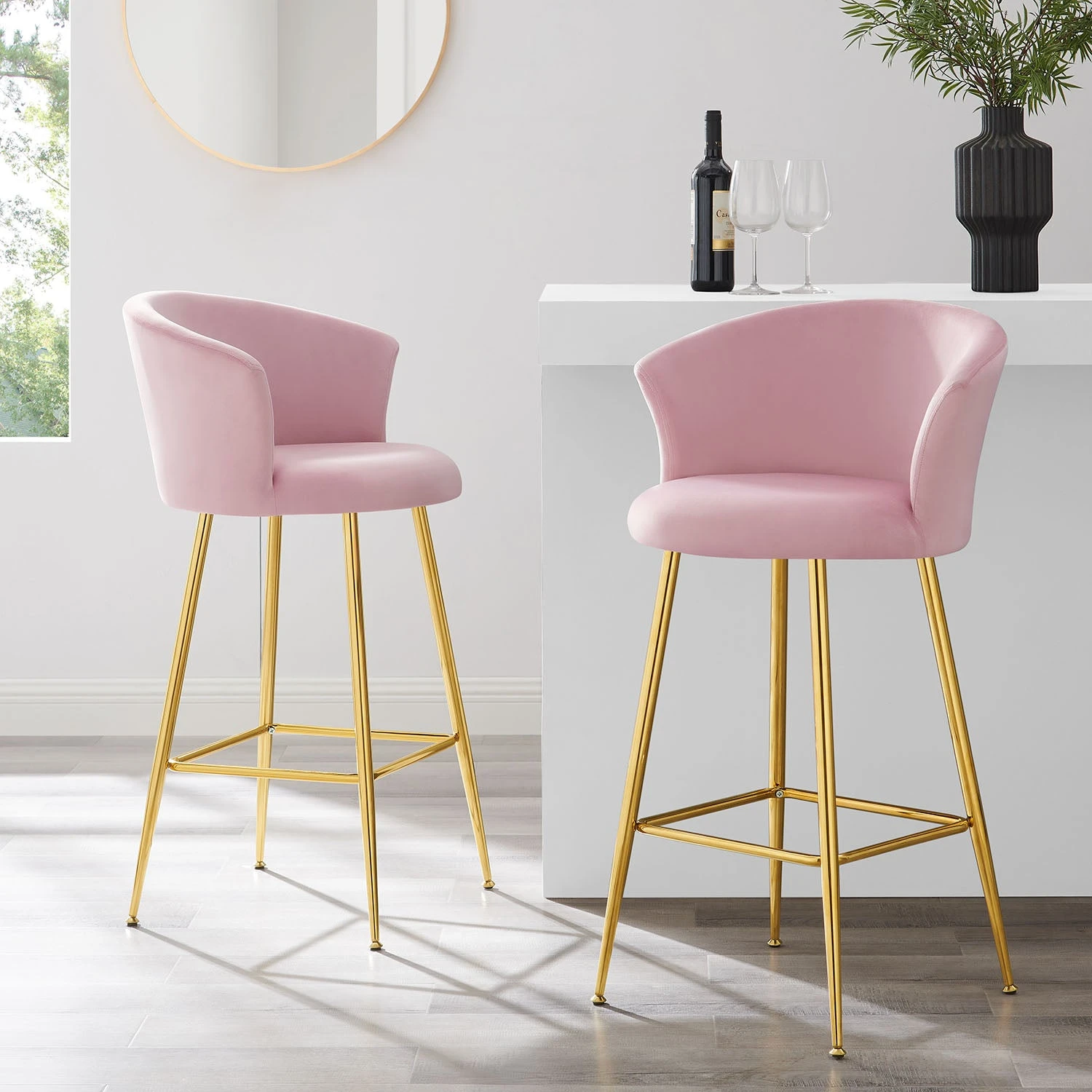 Kylie Set Of 2 Pink Velvet Bar Stools 1 Kylie Set Of 2 Pink Velvet Bar Stools