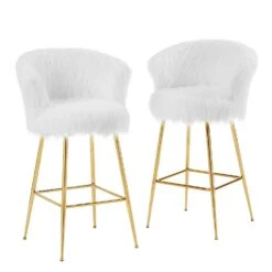 Kylie Set Of 2 White Plush Shaggy Faux Fur Bar Stools 14 Kylie Set Of 2 White Plush Shaggy Faux Fur Bar Stools -Daals Store MB222WHITEPLUSH P WB1