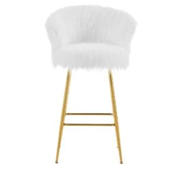 Kylie Set Of 2 White Plush Shaggy Faux Fur Bar Stools 16 Kylie Set Of 2 White Plush Shaggy Faux Fur Bar Stools -Daals Store MB222WHITEPLUSH P WB3