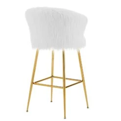 Kylie Set Of 2 White Plush Shaggy Faux Fur Bar Stools 17 Kylie Set Of 2 White Plush Shaggy Faux Fur Bar Stools -Daals Store MB222WHITEPLUSH P WB4