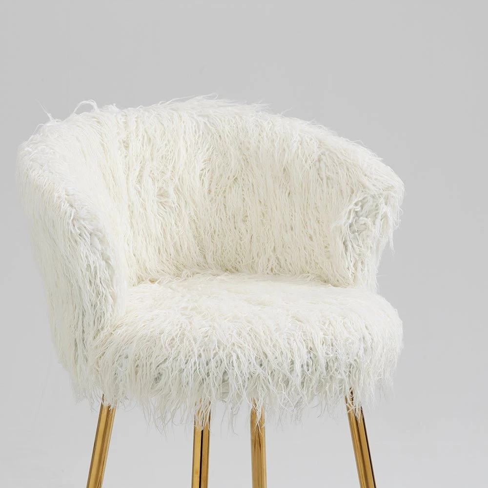 Kylie Set Of 2 White Plush Shaggy Faux Fur Bar Stools 2 Kylie Set Of 2 White Plush Shaggy Faux Fur Bar Stools - Image 2
