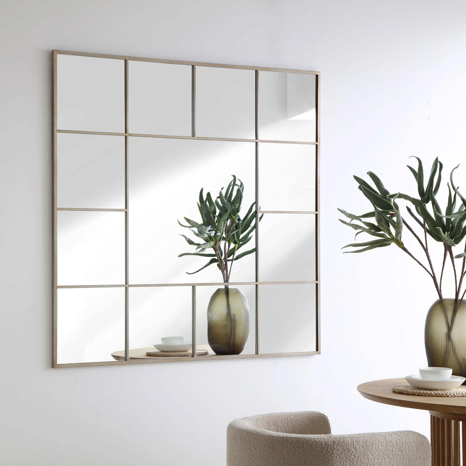 Herbert Industrial 16-Pane Metal Window Mirror β Antique Silver 120 x 120 cm Square Wall Mirror 1 Herbert Industrial 16-Pane Metal Window Mirror β Antique Silver 120 x 120 cm Square Wall Mirror