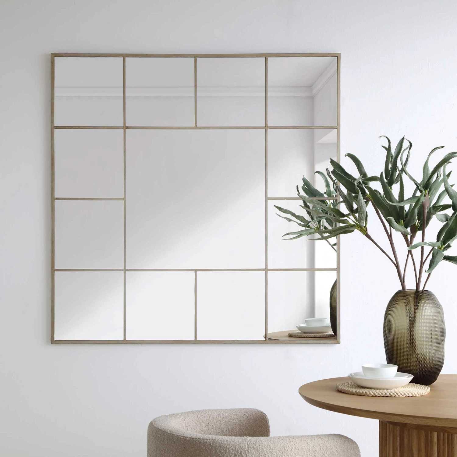 Herbert Industrial 16-Pane Metal Window Mirror β Antique Silver 120 x 120 cm Square Wall Mirror 2 Herbert Industrial 16-Pane Metal Window Mirror β Antique Silver 120 x 120 cm Square Wall Mirror - Image 2