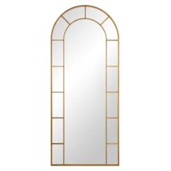 Beaumont Arched Windowpane Full Length Leaner Mirror – Antique Gold Metal Frame, 178 x 76 cm -Daals Store MIRR 029 GOLD WB1