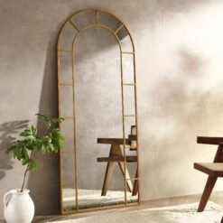 Beaumont Arched Full Length Metal Frame Mirror 178 X 76 Cm, Antique Gold Effect