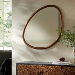 Edo Irregular Pebble Wall Wooden Mirror 100 X 76 Cm, Walnut