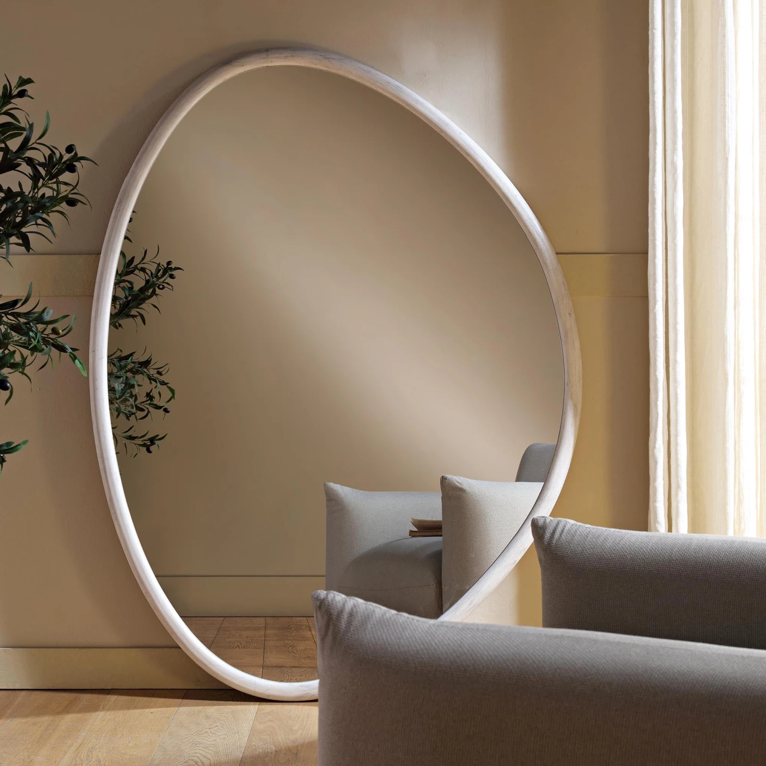 Edo Irregular Pebble Large Wooden Mirror 160 x 120 cm β Washed White Distressed Finish 1 Edo Irregular Pebble Large Wooden Mirror 160 x 120 cm β Washed White Distressed Finish