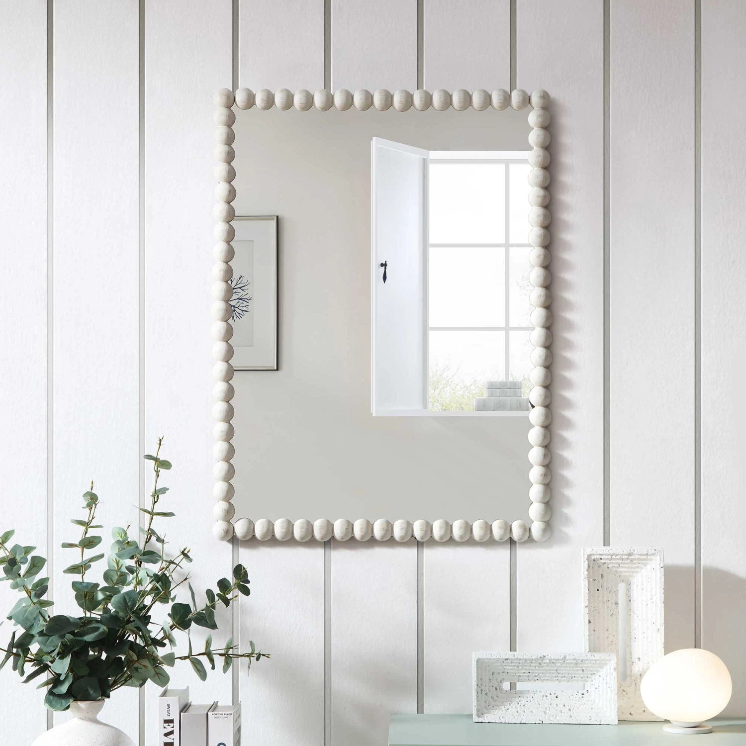 Luna Rectangular Bobbin Wall Mirror 80 X 60 Cm, Washed White 1 Luna Rectangular Bobbin Wall Mirror 80 X 60 Cm, Washed White