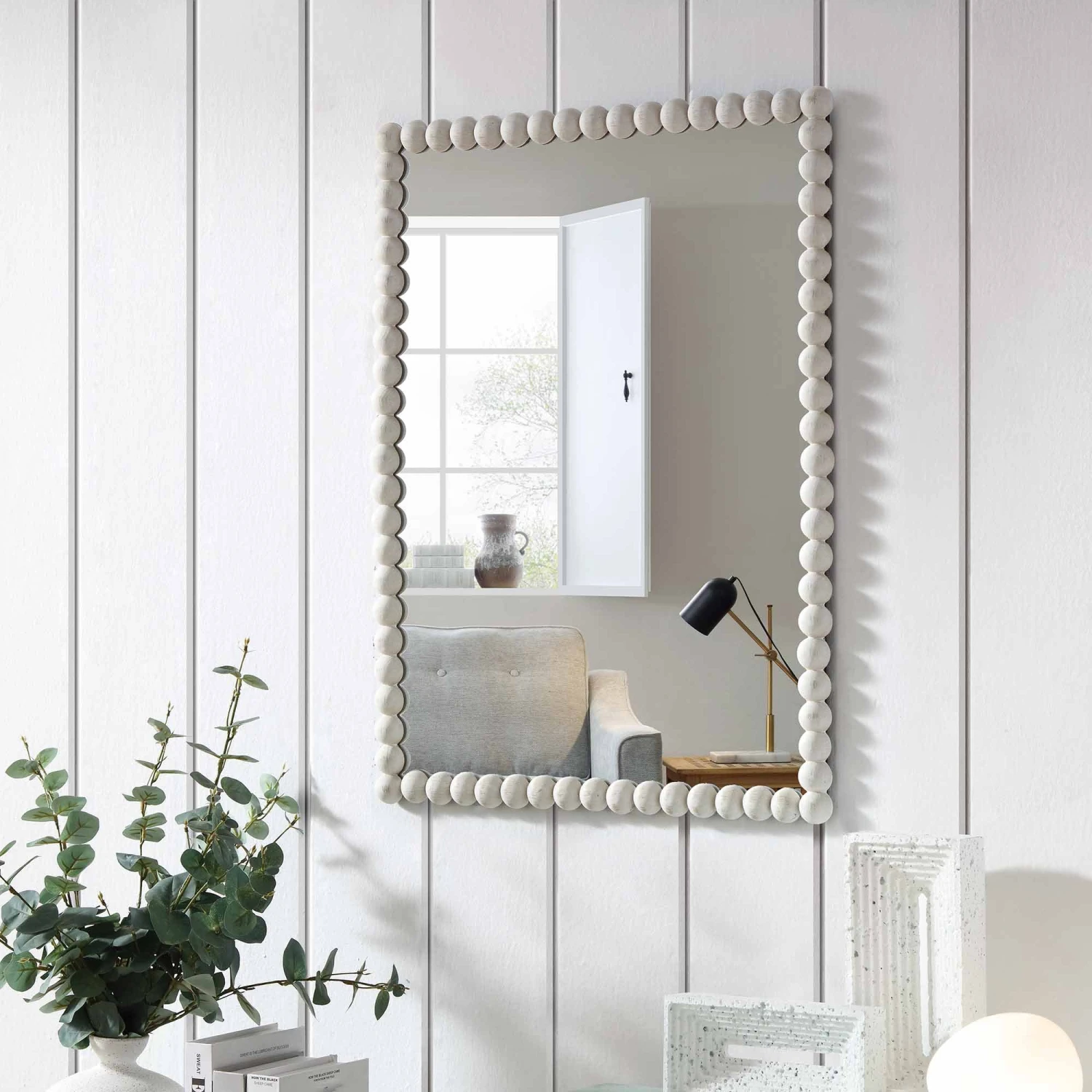 Luna Rectangular Bobbin Wall Mirror 80 X 60 Cm, Washed White 2 Luna Rectangular Bobbin Wall Mirror 80 X 60 Cm, Washed White - Image 2
