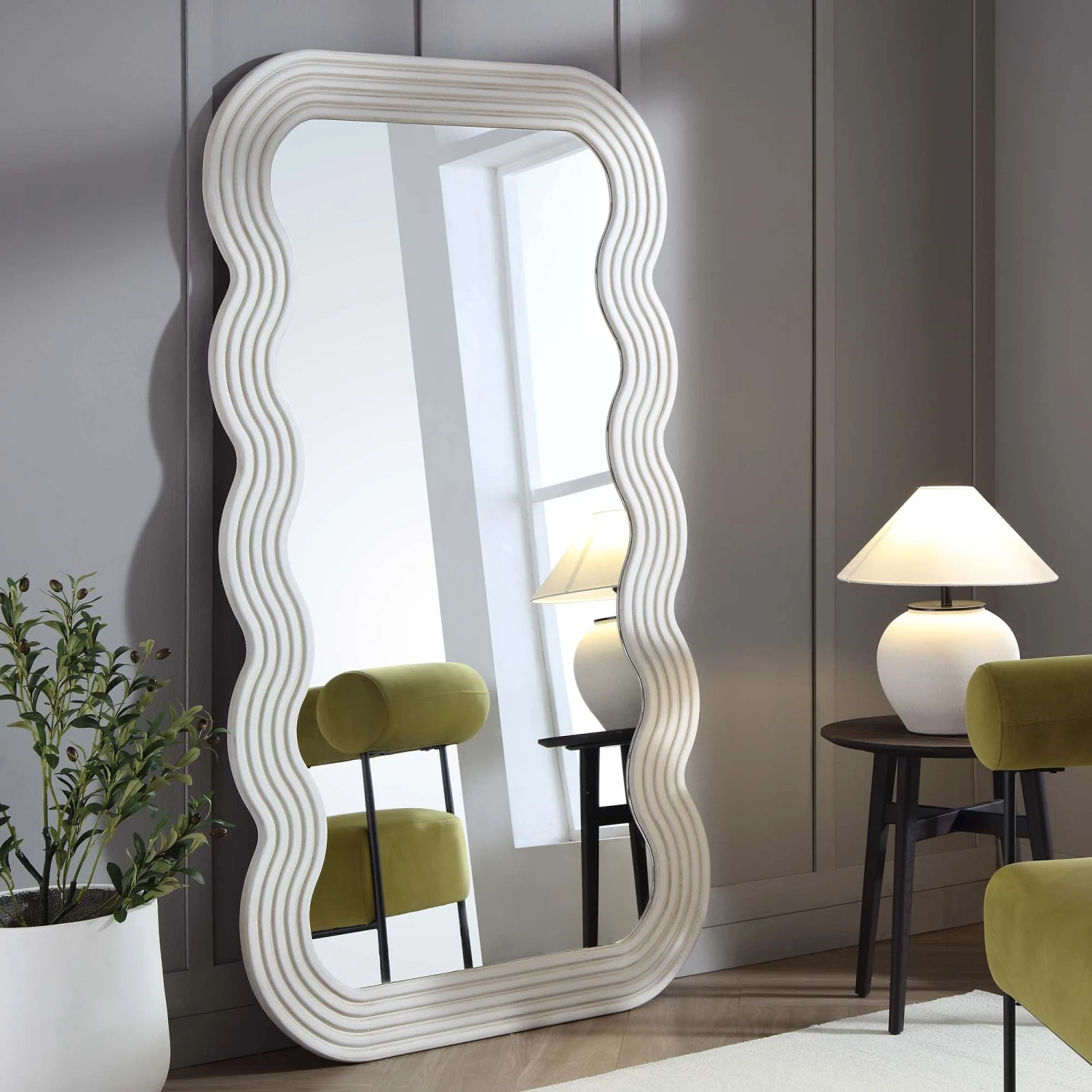 Venus Full Length Wave Mirror 180 X 100 Cm, Washed White 1 Venus Full Length Wave Mirror 180 X 100 Cm, Washed White